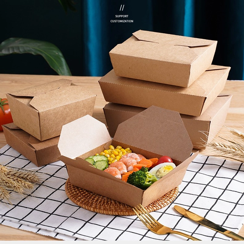 De douane die UVdeklaag drukken keurt Wegwerpproduct goed die Document Meeneemvakje het Document van de Voedselcontainer het Document van Kraftpapier Snel Voedsel Logo Packaging vouwen